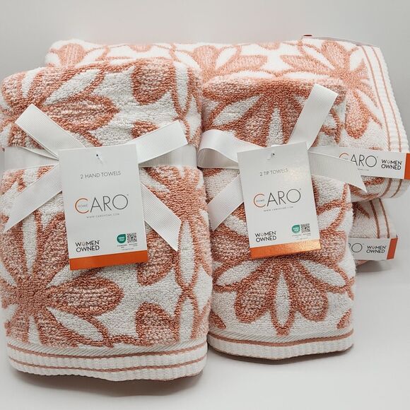 Caro Home 6pc Daisydays Cotton Bath Towel Set 2Bath 2Hand 2Tip Rose And White‎ - Picture 6 of 16